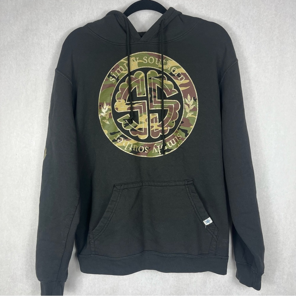 Simply Southern Brown Hoodie with Camo and Deer Graphics Women’s Size L